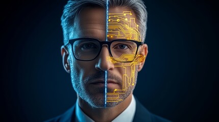 Man's face is divided into two parts, one half is yellow and the other half is black. The yellow half is on the left side of the face, while the black half is on the right side
