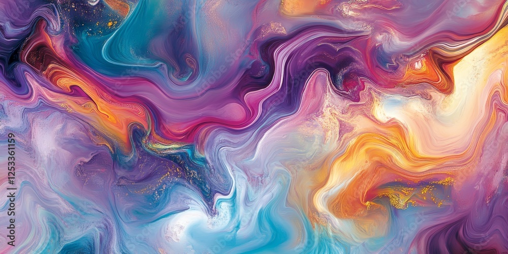 Aufkleber abstract image featuring abstract fluid art with dynamic and flowing patterns that blend seamlessly into a spectrum of colors, capturing the essence of fluidity and motio