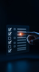 Obraz premium Digital Checklist: Hand Selecting Options on a Virtual Form - Online Tasks, Surveys & To-Do Lists!
