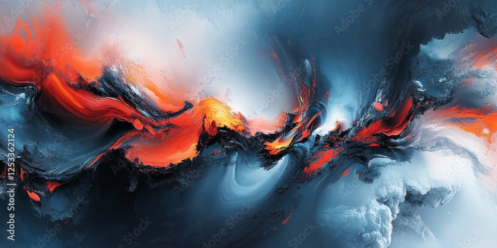 Poster visually striking abstract design using digital painting, emphasizing the dynamic and captivating nature of artistic techniques and textures to produce a modern and artis