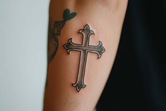 Christian cross tattoo on forearm