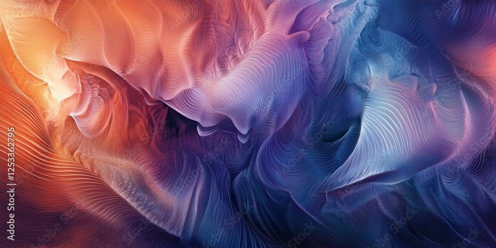 Poster abstract design featuring 3D illusions, blending various textures and colors to create a visually refined and engaging composition that emphasizes the beauty of three-dim