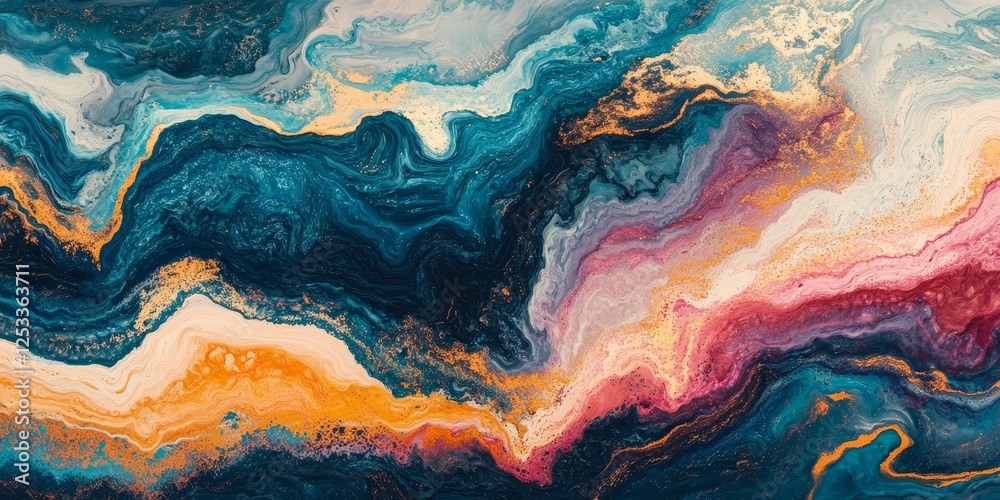 Fototapete abstract visual with abstract fluid art that blends and flows in an ever-changing pattern, incorporating a range of colors and textures to create a mesmerizing and immers