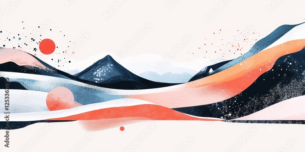 Poster abstract scene where minimalist illustrations are used to craft a refined and modern composition, emphasizing the beauty of basic forms and subtle details within a clean