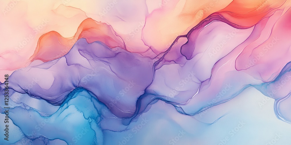 Fototapete abstract image featuring watercolor fluid art with delicate and flowing patterns that blend effortlessly into a soft, translucent palette, capturing the ethereal and flui