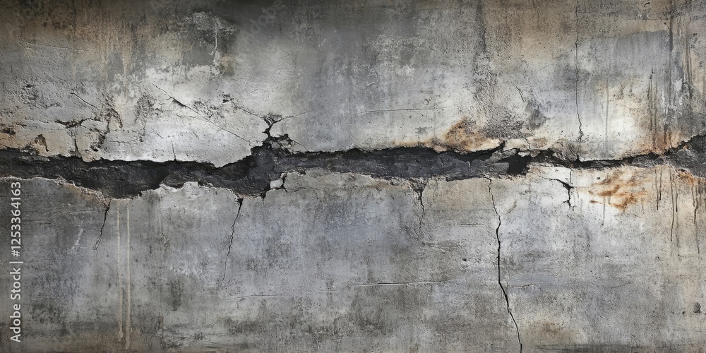 Poster abstract scene where concrete textures create a layered and complex background, incorporating elements like cracks and stains to evoke a sense of urban sophistication and