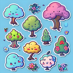 Adorable Cartoon Trees. A Collection of Cute and Whimsical Stickers