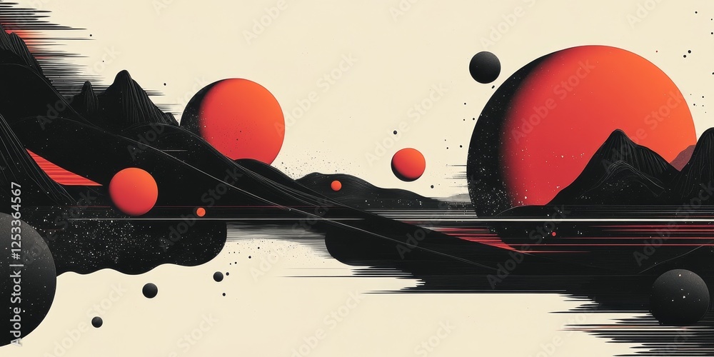 Poster abstract visual with minimalist illustrations, highlighting the power of basic shapes and clean lines to create a refined and engaging composition with a touch of artisti