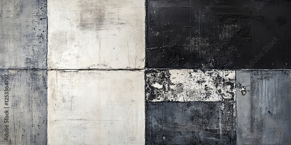 Poster abstract artwork showcasing concrete textures with intricate and weathered patterns, using a mix of rough and smooth surfaces to create a visually engaging and industrial