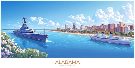 Obraz premium Alabama United states Travel Poster Illustration Print Decor Gift Canvas Wall Art