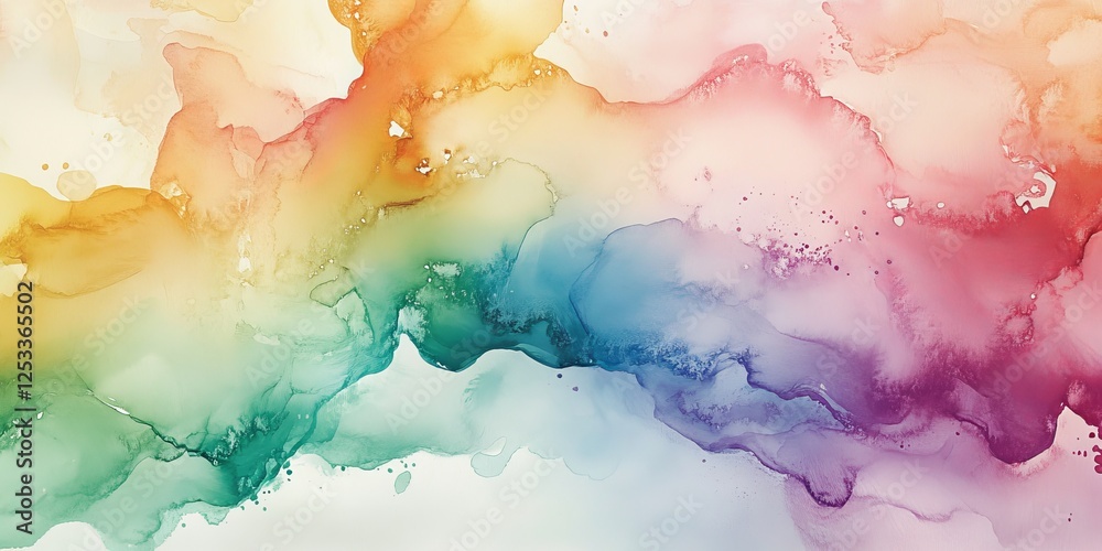 Poster abstract scene where watercolor fluid art reveals intricate and organic patterns, using a harmonious blend of soft colors and gradients to evoke a sense of fluid movement