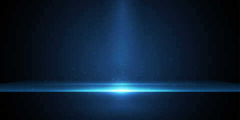 Obraz premium Vector illustration blue light ray, studio scene for luxury poster, template premium award design. Abstract elegant dark blue, glow glitter, lighting effect sparkle on black background