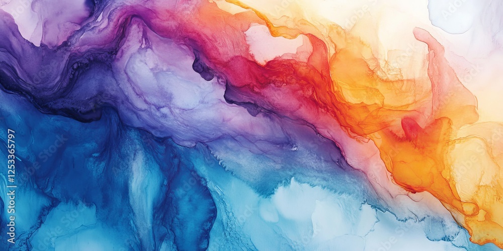 Poster abstract artwork showcasing watercolor fluid art with dynamic and gentle transitions between hues, creating a visually captivating composition that highlights the fluid a