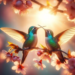 Obraz premium Birds kissing on a branch, love, romance