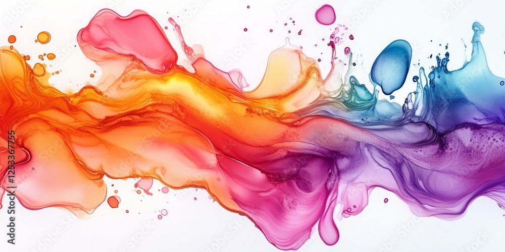 Poster visually stunning abstract design using watercolor fluid art, focusing on the seamless and delicate blending of colors to produce an engaging and serene visual effect