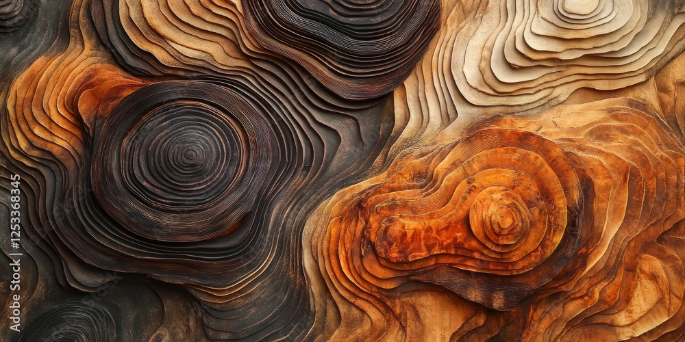 Poster abstract artwork showcasing wood textures with a focus on the intricate patterns and tactile qualities of different woods, using a harmonious color palette to produce a v