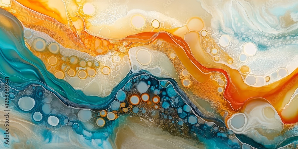 Aufkleber abstract scene where resin art techniques reveal intricate and dynamic patterns, using a combination of translucent and opaque layers to create depth and visual interest