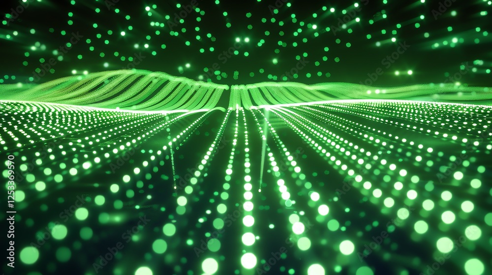 Sticker abstract glowing green wave of particles. futuristic background. 3d rendering.