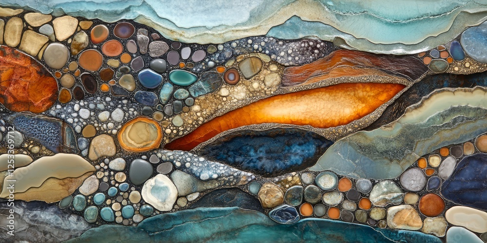 Aufkleber abstract artwork showcasing stone textures with a focus on the intricate patterns and tactile qualities of different stones, using a harmonious color palette to create a