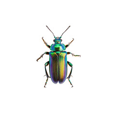 Colorful and Shiny Beetle Against White Background Macro Photography