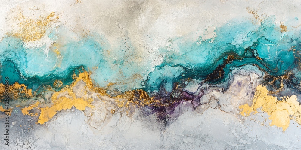 Aufkleber abstract scene where mixed media fluid art reveals a dynamic interplay of colors and textures, incor