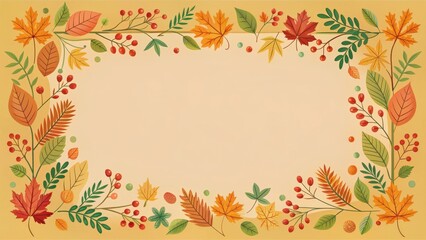 Autumnal foliage and berries frame a blank space ideal for announcements or seasonal greetings