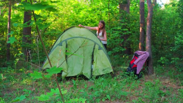 Woman alone on a hike in the forest