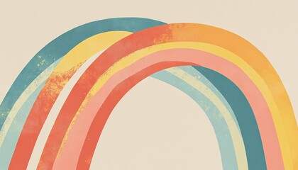 A flat vector illustration of a rainbow, wavy line on a pink background, with a simple and minimalistic style featuring clean lines