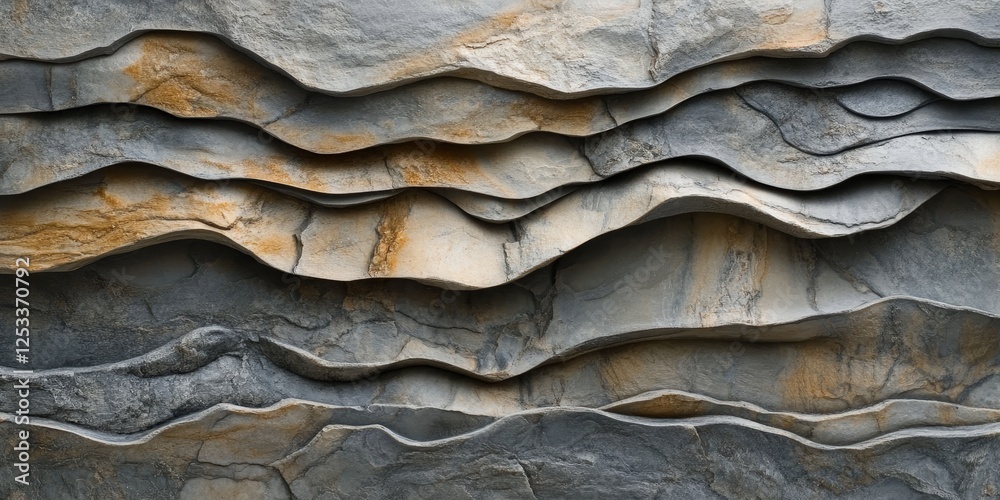 Poster visually captivating abstract design using stone textures, emphasizing the unique imperfections and layered patterns of various stones to produce a striking and organic a