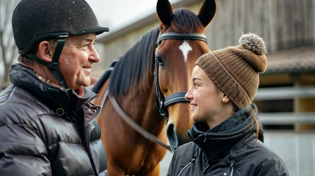 Confidence in the saddle: trainer helping a beginner get comfortable