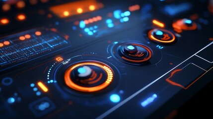 Obraz premium Abstract futuristic technology interface with glowing blue and orange elements