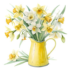 Fototapeta premium bouquet of daffodils in a vase isolated on alpha layer