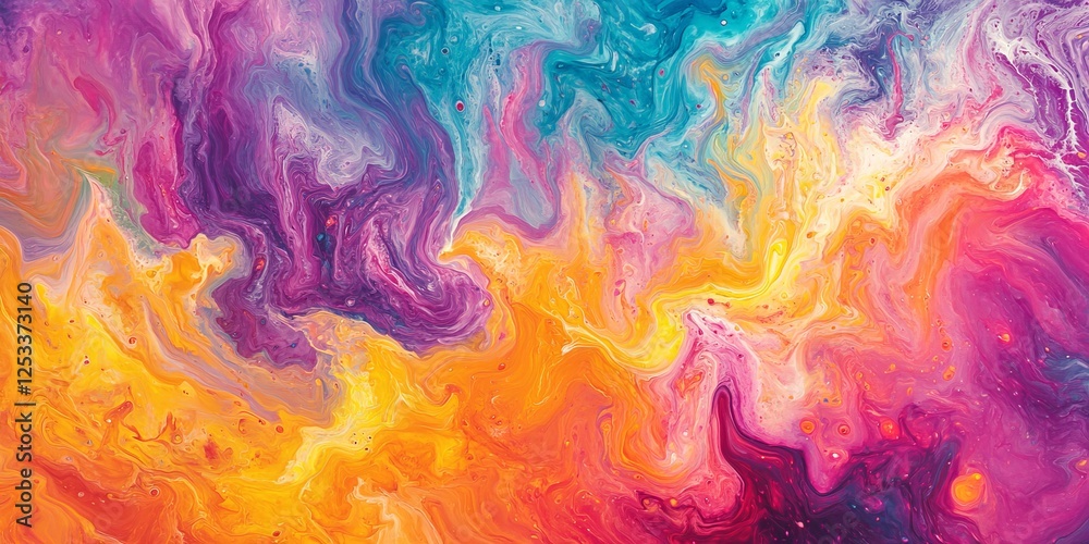Fototapete an abstract image showcasing acrylic pouring fluid art with vibrant and swirling colors that blend s