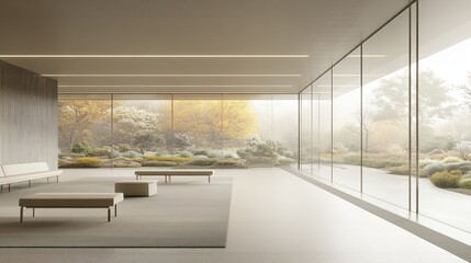 Modern Minimalist Lounge Overlooking Autumnal Garden
