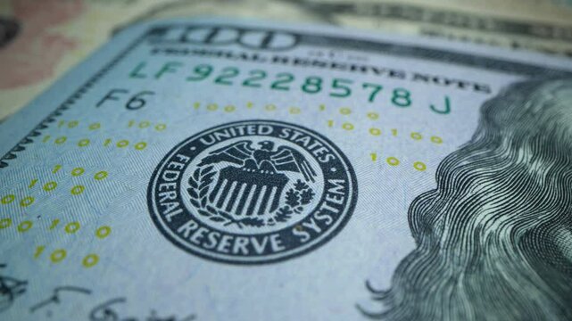 American one hundred dollar paper banknote in close up macro. Hundred USD cash macro view. 100 Dollar Cash Stop Motion. Hundred Dollar Closeup. Rich business economy of usa. Loop video.