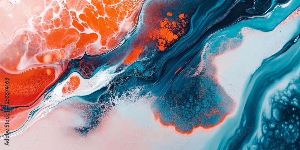 Fototapete abstract artwork showcasing abstract textures with a focus on unique surface patterns and fluid forms, using a combination of muted and vibrant colors to create a visuall