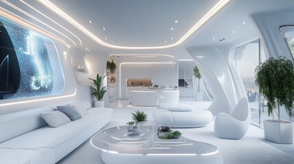 Futuristic White Apartment Living Room Design