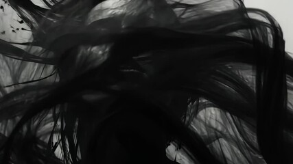 Dramatic dance performance with flowing fabric creating abstract forms and shadows in a monochrome setting