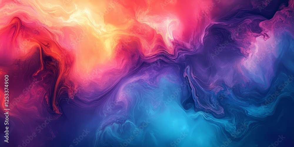 Poster visually striking abstract design using smooth gradients, emphasizing the gentle and harmonious blending of colors to produce a captivating and immersive artistic effect