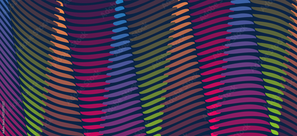 Poster vibrant curved shapes pattern with multicolor gradient. a striking abstract design featuring curved.