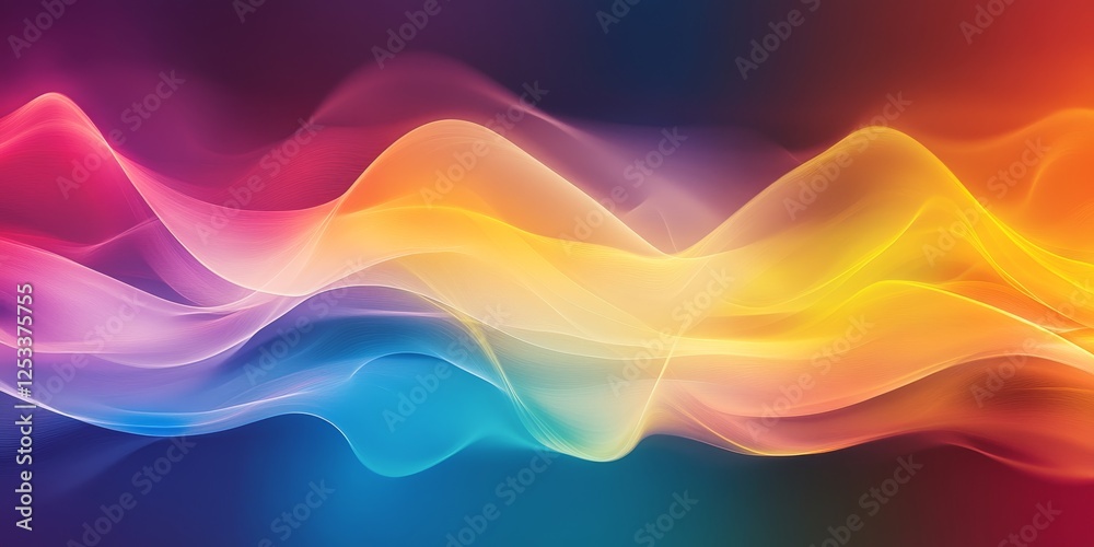 Poster abstract image featuring rainbow gradients with a focus on vibrant and dynamic color transitions, blending a spectrum of hues to produce a visually captivating and energe