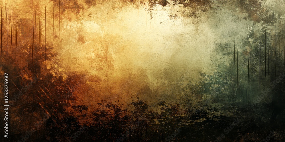 Poster abstract scene where grunge textures create a layered and complex background, using a mix of dark and muted tones with textured overlays to produce a visually intriguing