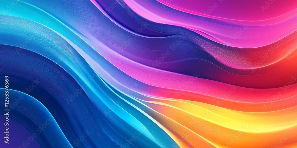 Poster abstract scene where rainbow gradients create a sense of movement and vibrancy, using a mix of bright and bold colors to evoke a rich and immersive visual effect
