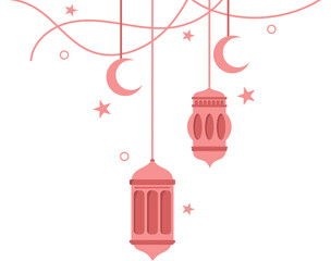 Islamic Pink Pastel Lantern Frame Border Illustration