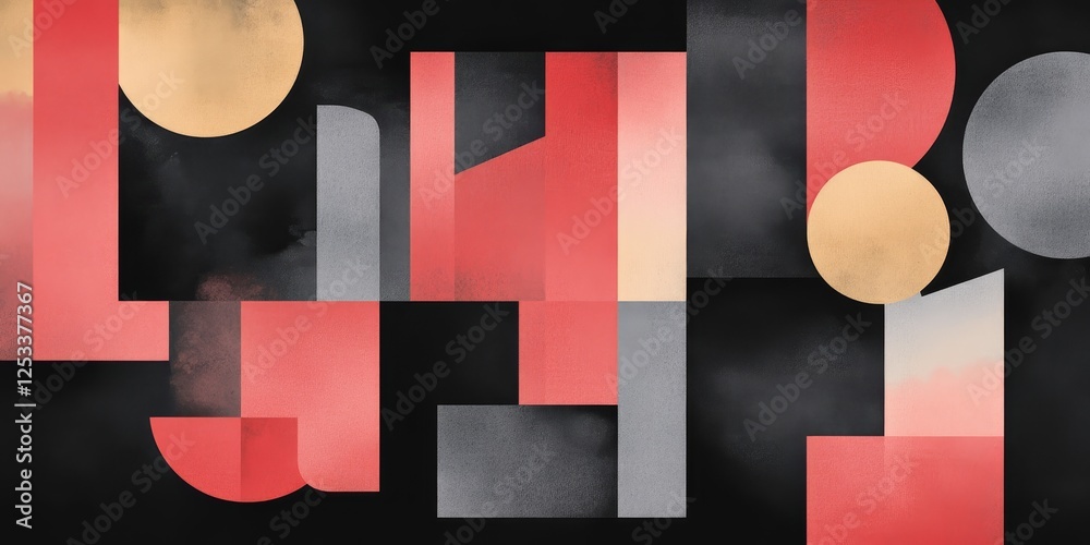 Aufkleber abstract design using simple geometric shapes, focusing on the clean and uncluttered arrangement of forms to create a visually striking composition that embodies the prin