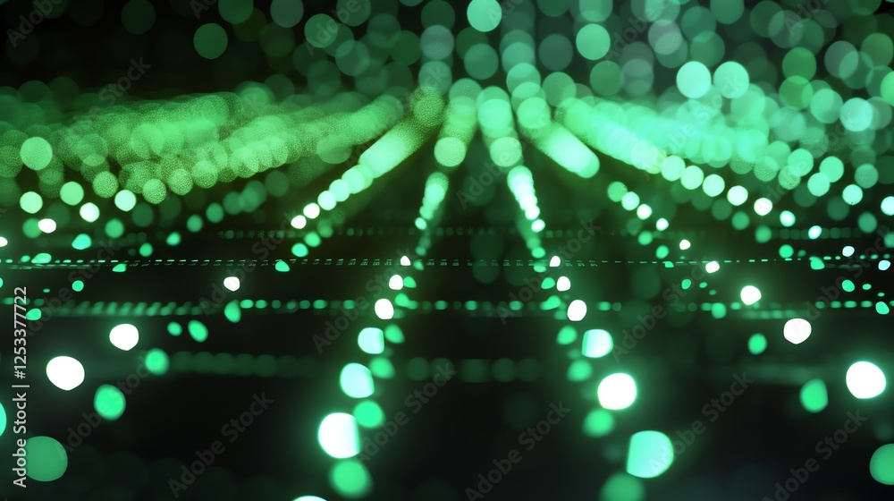 Wall mural abstract background of glowing green and white lights in a grid pattern.