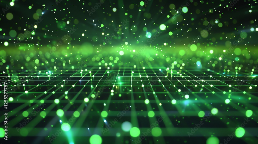 Sticker abstract glowing green grid. futuristic technology background. 3d rendering.