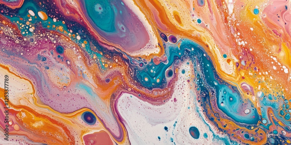 Poster abstract artwork showcasing marbling fluid art with a focus on the seamless blending of colors and t