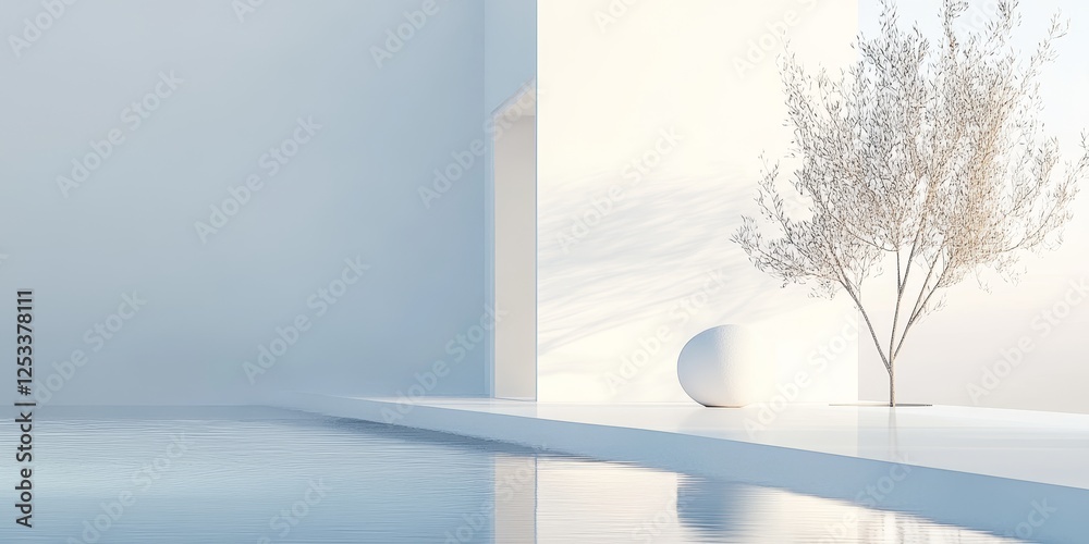 Poster abstract scene where a clean background serves as a canvas for minimalist visuals, using restrained color and form to produce a serene and refined visual experience