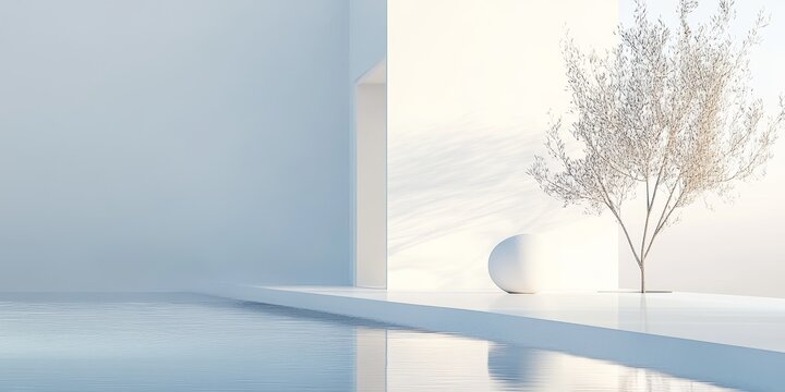 abstract scene where a clean background serves as a canvas for minimalist visuals, using restrained color and form to produce a serene and refined visual experience